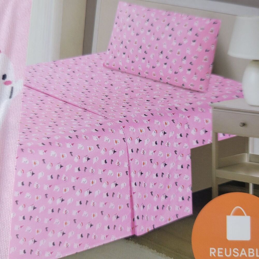 Halloween Pink White Cute Ghosts Boos & Bones TWIN 4pc Sheets Set Girls Bedding - Picture 6 of 11